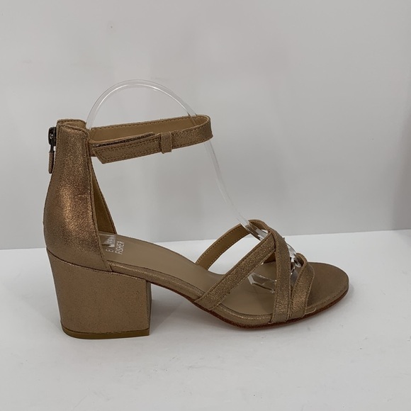 Eileen Fisher Jazzy Block Heel Sandal Gold sparkle strappy ankle strap new 7.5 - Picture 1 of 6